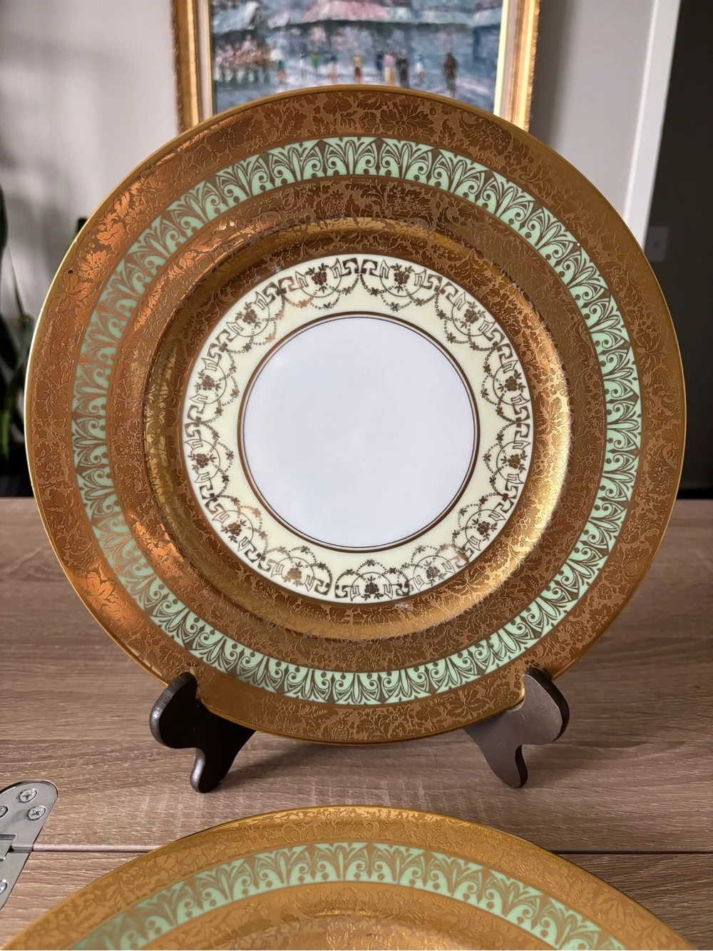 Set of 2 - Vintage HEINRICH & CO Encrusted 24k Gold Porcelain China Plate Set